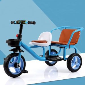 Triciclo de asiento doble de metal para niños celeste goofertas 1