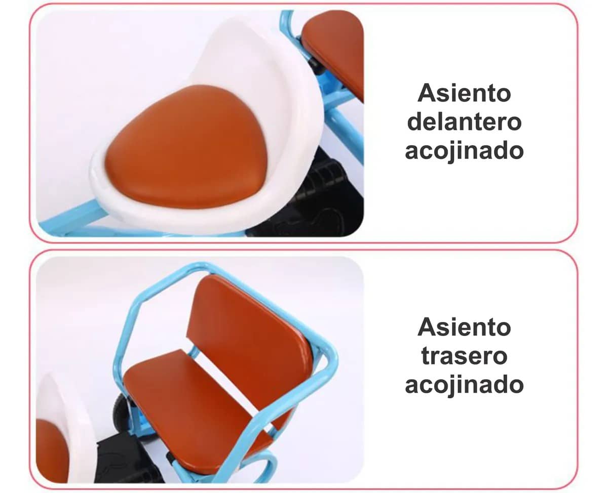 Triciclo de asiento doble de metal para niños celeste goofertas 10