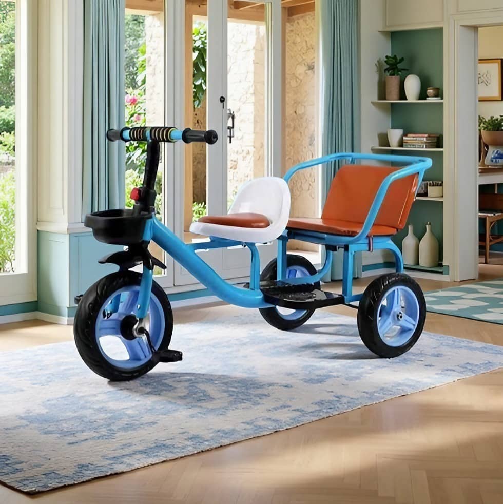 Triciclo de asiento doble de metal para niños - Image 10