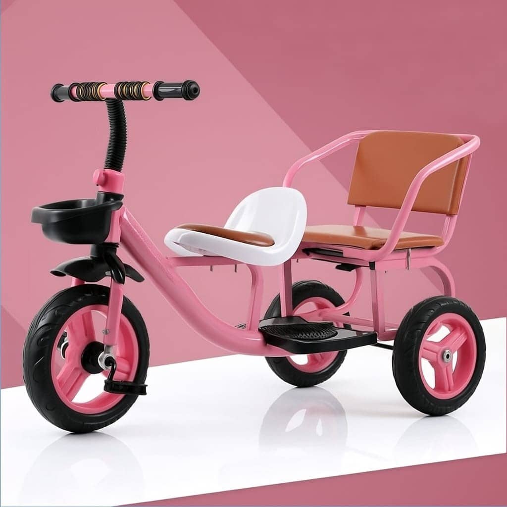 Triciclo de asiento doble de metal para niños - Image 3
