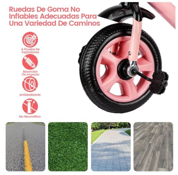 Triciclo de asiento doble de metal para niños rosado goofertas 2